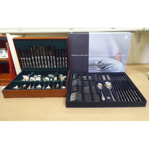 228 - Cutlery and flatware: to include a WMF chromium plated eight place canteen  boxed