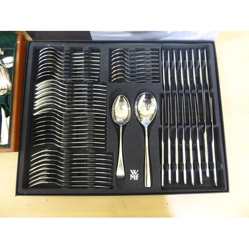 228 - Cutlery and flatware: to include a WMF chromium plated eight place canteen  boxed