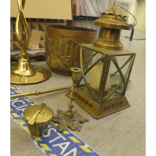 229 - Metalware: to include a pair of lacquered brass candlesticks with open twist stems  16