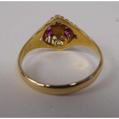 242 - A Victorian 18ct gold cluster ring, set with a pearl, diamonds and rubies  Birmingham 1876 ... 