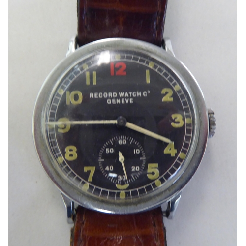 258 - A 1940s Record Watch Co Geneve (Longines Nav II German Army) stainless steel cased wristwatch, faced... 