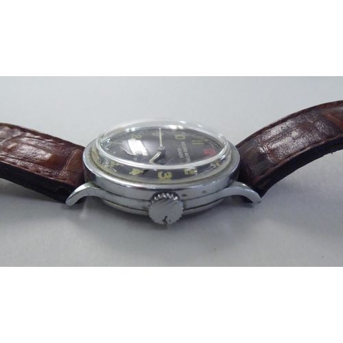 258 - A 1940s Record Watch Co Geneve (Longines Nav II German Army) stainless steel cased wristwatch, faced... 