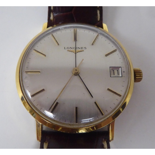 267 - A Longines (1096/866) gold plated and stainless steel cased, mechanical wristwatch, the silvered bat... 