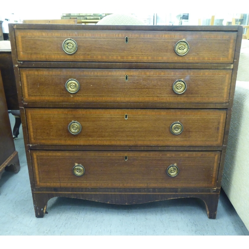 274 - A Regency satinwood inlaid mahogany dressing chest with four graduated long drawers, raised on brack... 