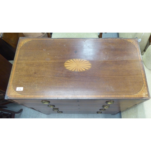 274 - A Regency satinwood inlaid mahogany dressing chest with four graduated long drawers, raised on brack... 