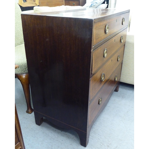 274 - A Regency satinwood inlaid mahogany dressing chest with four graduated long drawers, raised on brack... 