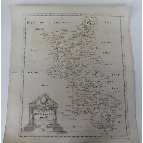 34 - A mixed folio collection of antique maps, depicting Buckinghamshire: to include three by Emanuel Bow... 