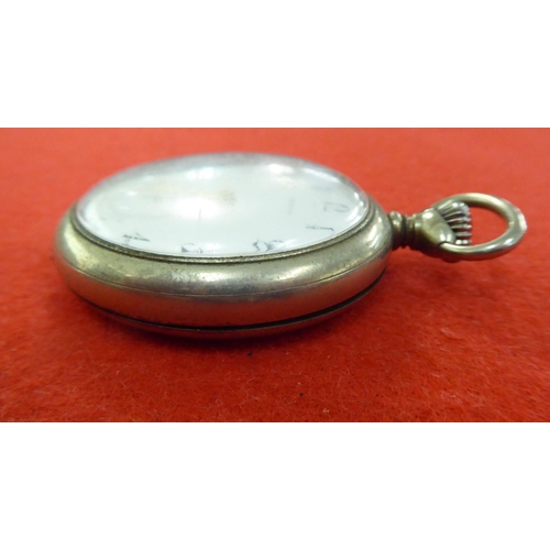 376 - A military issue Zennith base metal cased pocket watch, faced by an Arabic dial with subsidiary seco... 