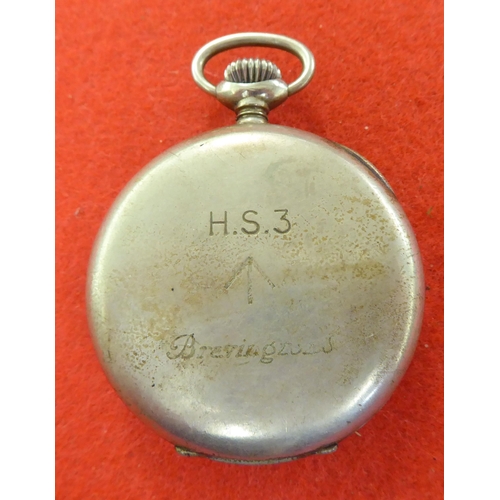 376 - A military issue Zennith base metal cased pocket watch, faced by an Arabic dial with subsidiary seco... 