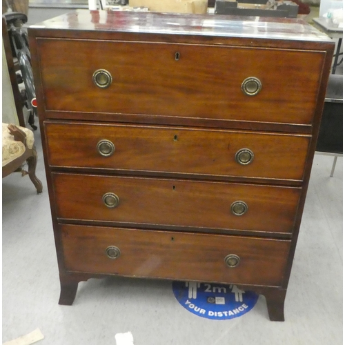 377 - A late 19thC crossbanded mahogany secretaire chest with four graduated drawers, raised on bracket fe... 