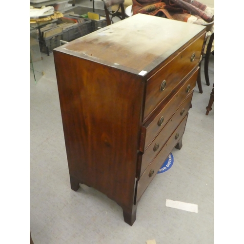 377 - A late 19thC crossbanded mahogany secretaire chest with four graduated drawers, raised on bracket fe... 