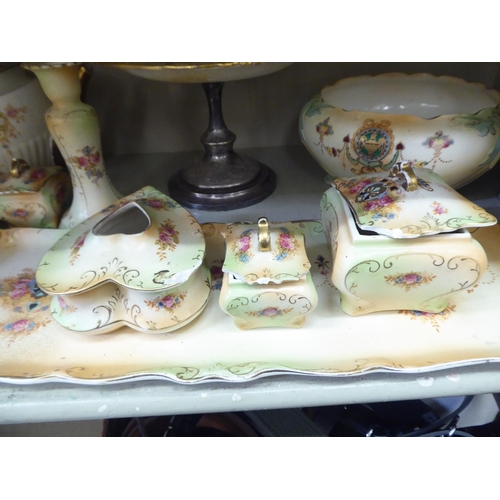 389 - Late Victorian Crown Devon china tableware, decorated with flora