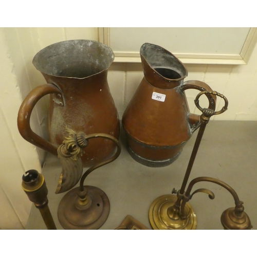 391 - Metalware: to include a 19thC copper ewer