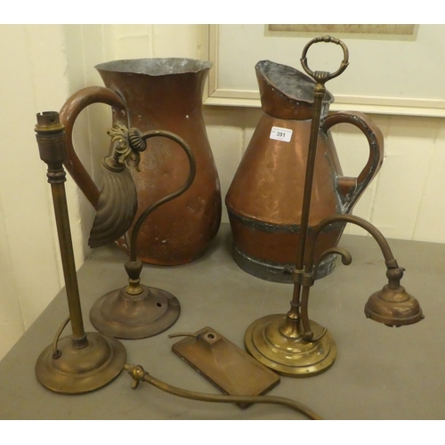 391 - Metalware: to include a 19thC copper ewer