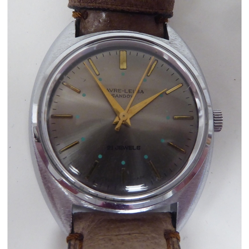 398 - A Favre-Leube Sandow stainless steel cased wristwatch, faced by a baton dial, on a tan hide strap