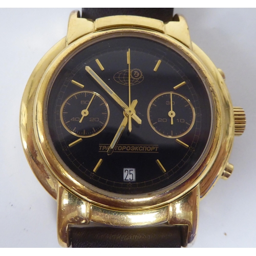 407 - A Poljot 3133 calibre gold plated and stainless steel cased mechanical chronograph, faced by a baton... 