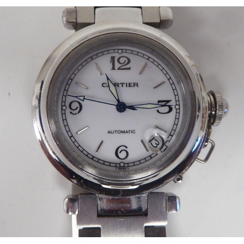 411 - A stainless steel cased automatic bracelet wristwatch, faced by an Arabic and baton dial, incorporat... 