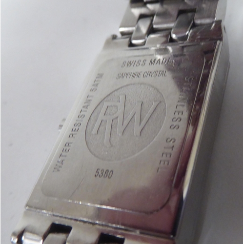 414 - A Raymond Weil Tango 5380 rectangular stainless steel cased bracelet wristwatch, faced by a Roman di... 