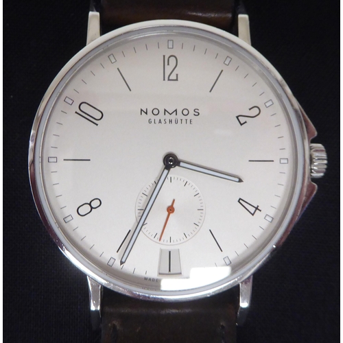 415 - A Nomos Ahoi Datum Glashutte stainless steel cased 40mm wristwatch, faced by an Arabic and baton dia... 