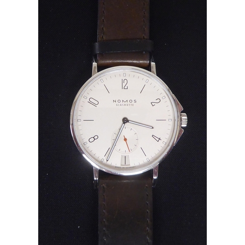 415 - A Nomos Ahoi Datum Glashutte stainless steel cased 40mm wristwatch, faced by an Arabic and baton dia... 