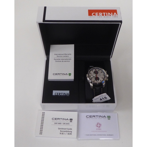 418 - A Certina DS Podium 1888 stainless steel cased automatic chronograph, the Arabic and baton dial, inc... 