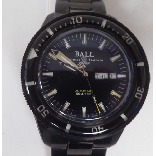 421 - A Ball Engineer II Limited Edition black enamelled steel cased divers bracelet wristwatch, the autom... 