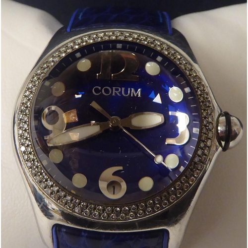 425 - A Corum Bubble, Boutique Diamond, Blue Edition stainless steel cased quartz bracelet wristwatch  box... 