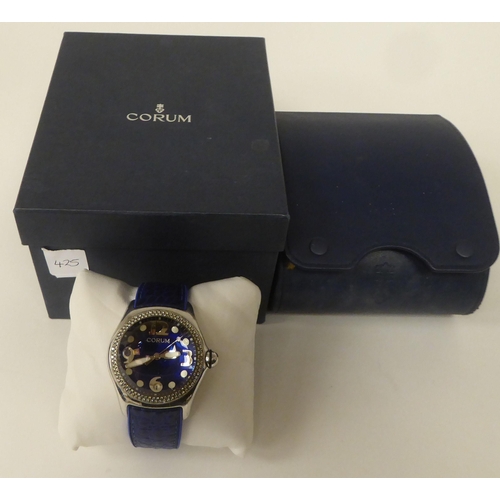 425 - A Corum Bubble, Boutique Diamond, Blue Edition stainless steel cased quartz bracelet wristwatch  box... 