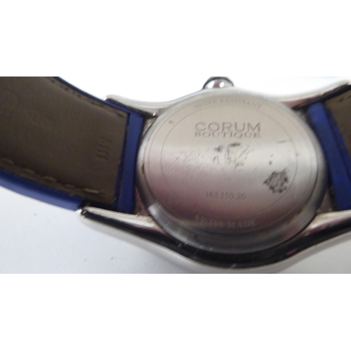 425 - A Corum Bubble, Boutique Diamond, Blue Edition stainless steel cased quartz bracelet wristwatch  box... 