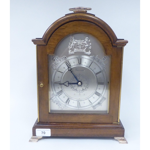 70 - A Queen Elizabeth II Silver Jubilee mahogany cased bracket clock, commissioned by Garrard, designed ... 