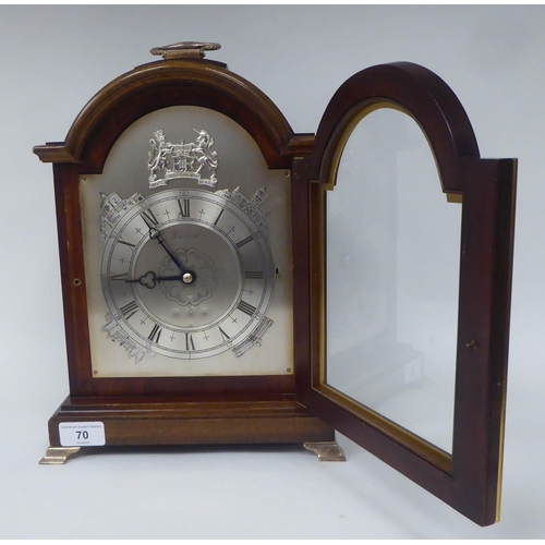 70 - A Queen Elizabeth II Silver Jubilee mahogany cased bracket clock, commissioned by Garrard, designed ... 