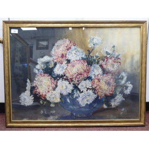 75 - Marion Broom - a still life study, chrysanthemums in a vase  watercolour  bears a signatur... 