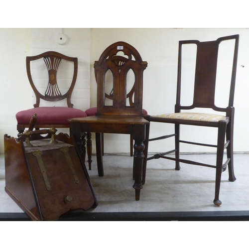 80 - Five items of 19thC and later small furniture: to include a mahogany framed ecclesiastical style hal... 