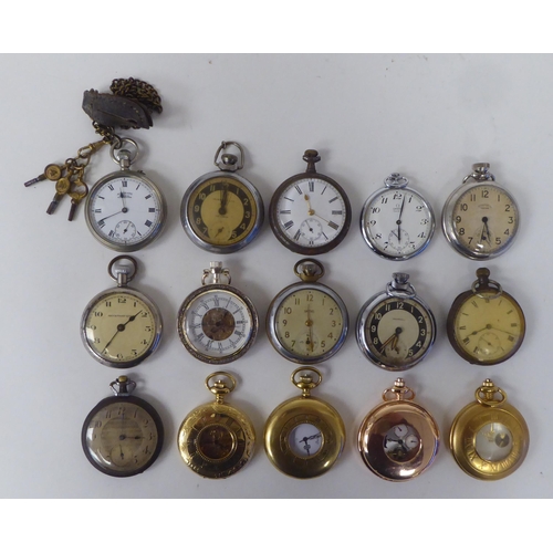 83 - Fifteen vintage and later open face pocket watches: to include Omega, Ingersoll, Smiths and Corronad... 