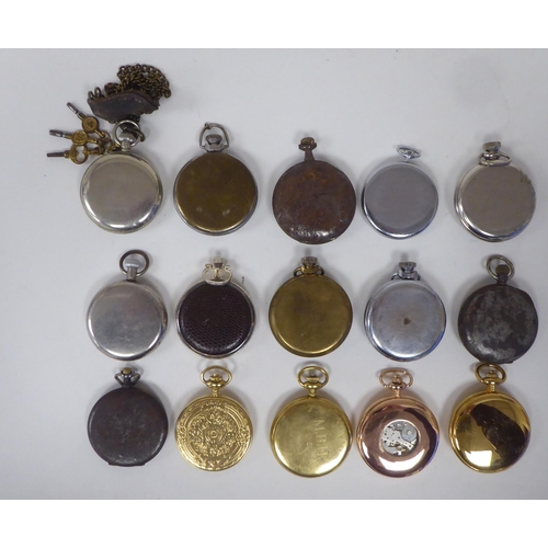 83 - Fifteen vintage and later open face pocket watches: to include Omega, Ingersoll, Smiths and Corronad... 