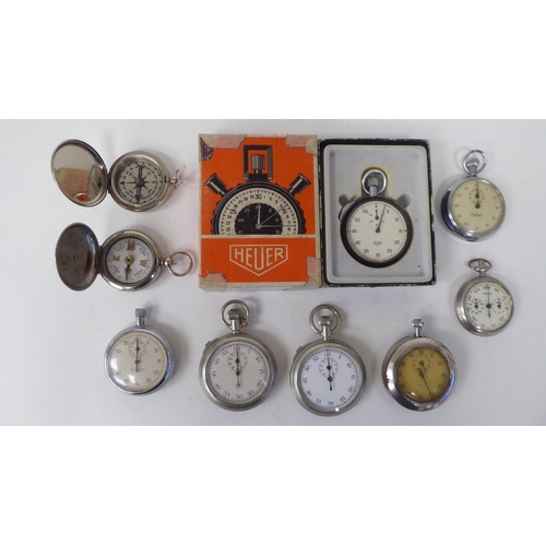 86 - Six vintage and later open face pocket watches and later stop watches: to include Heuer and Sekonda