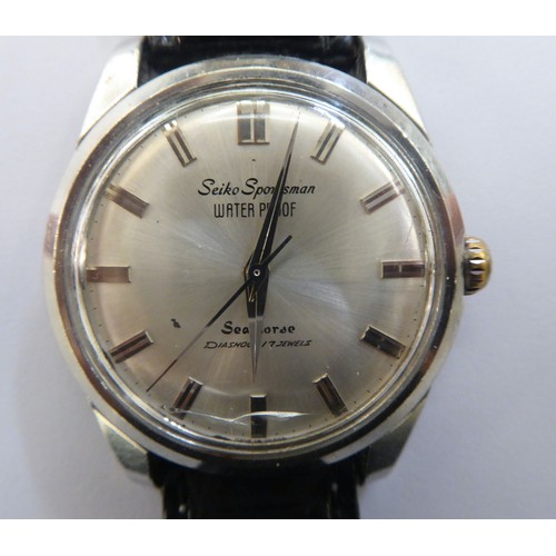 420 - A Seiko Sportsman Seahorse stainless steel cased wristwatch, the mechanical movement faced by a silv... 