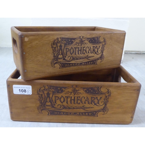 108 - Two Harry Potter apothecary 'Diagon Alley' open wooden crates  11