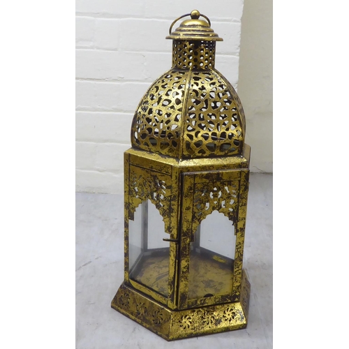 113 - A modern aged and distressed gilt finished, galvanised metal lantern  12