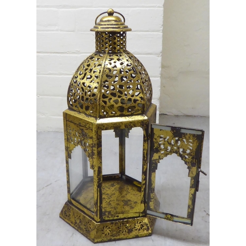 113 - A modern aged and distressed gilt finished, galvanised metal lantern  12