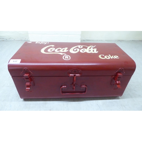 117 - A painted metal hinged trunk, branded for Coca-Cola  9