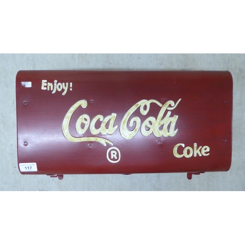 117 - A painted metal hinged trunk, branded for Coca-Cola  9