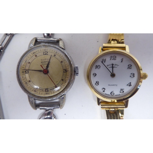 118 - Six variously styled and strapped modern wristwatches: to include Rotary and Super Roamer