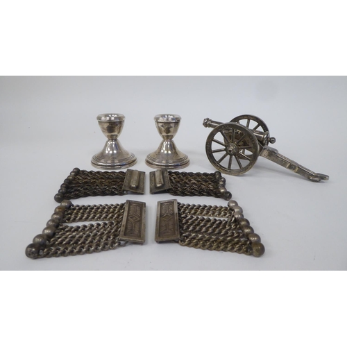 120 - Two almost identical pairs of Masonic white metal tasselled apron ball and chain epaulettes; a silve... 