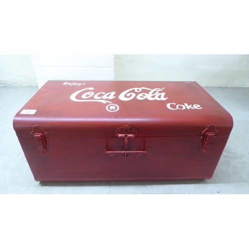 122 - A painted metal hinged trunk, branded for Coca-Cola  10