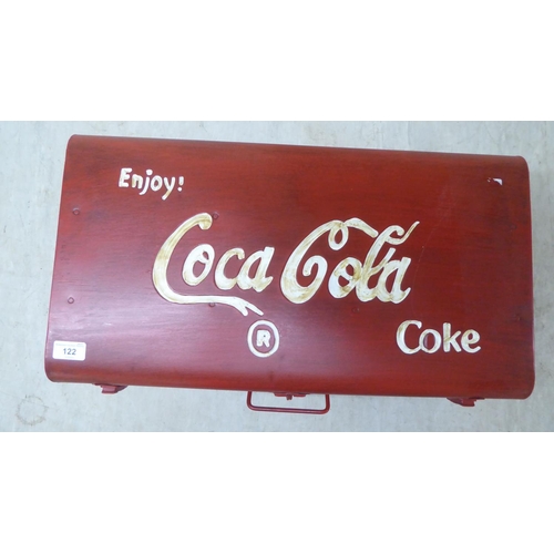 122 - A painted metal hinged trunk, branded for Coca-Cola  10