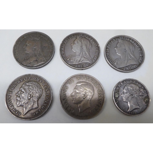 132 - Uncollated Victorian to George VI period British coins: to include two 1889 Crowns