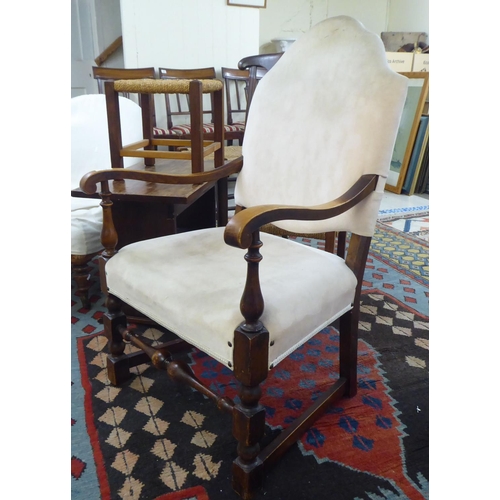 139 - Small furniture: to include a 1930s Queen Anne style stained beech framed open arm chair