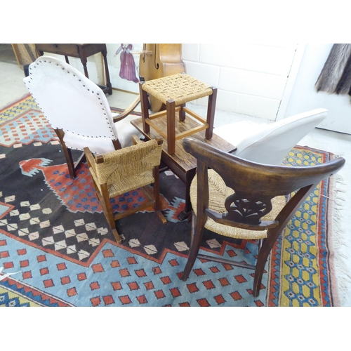 139 - Small furniture: to include a 1930s Queen Anne style stained beech framed open arm chair