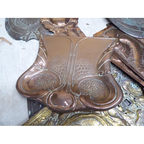 149 - Mainly Art Nouveau period copper and other pressed metal, unmounted panels  various designs&nbs... 